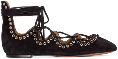 Isabel Marant Leo Embellished Suede Lace-up Ballerinas In Black