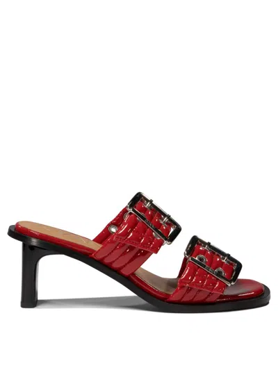 Ganni Red Feminine Buckled Mule Heeled Sandals In Red