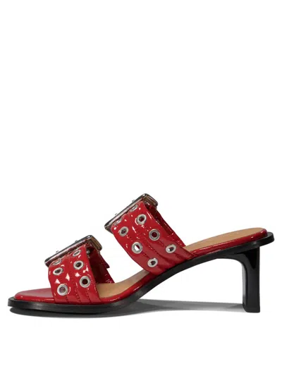 Ganni Red Feminine Buckled Mule Heeled Sandals In Red