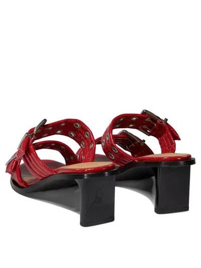 Ganni Red Feminine Buckled Mule Heeled Sandals In Red