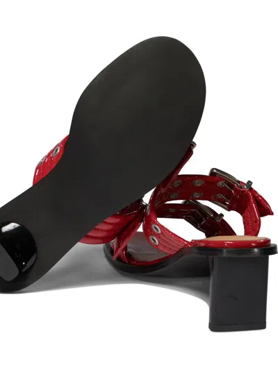 Ganni Red Feminine Buckled Mule Heeled Sandals In Red