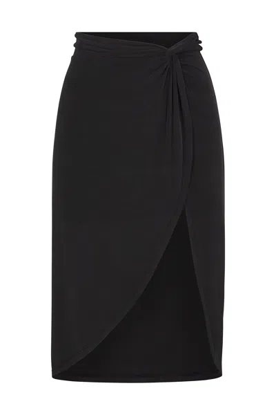 Anemos Knot Draped Midi Skirt In Luxe Cupro Jersey In Black