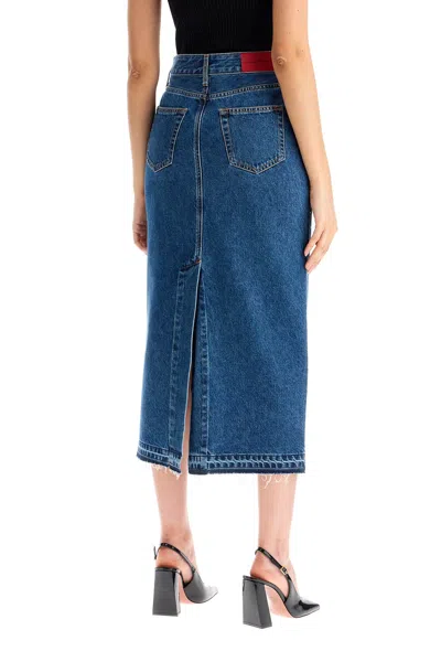 Shop Alessandra Rich "denim Midi Skirt With Rhin