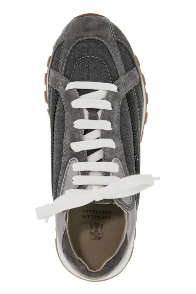 Shop Brunello Cucinelli Wool Sneakers With Precious Stripe Design