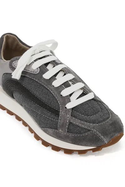 Shop Brunello Cucinelli Wool Sneakers With Precious Stripe Design