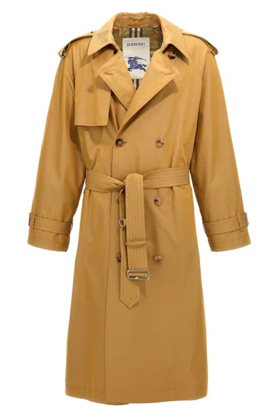 Burberry Double-breasted Long Trench Coat In Cream