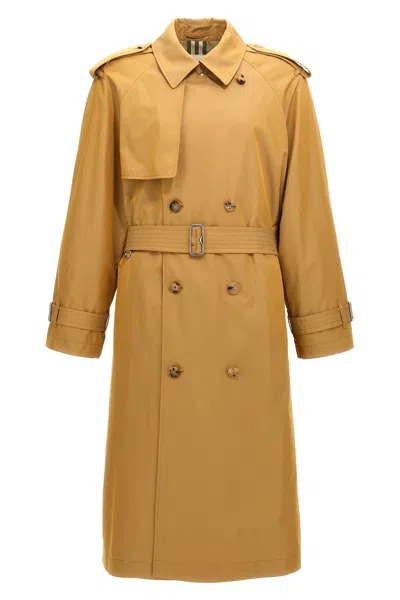 Burberry Double-breasted Long Trench Coat In Cream