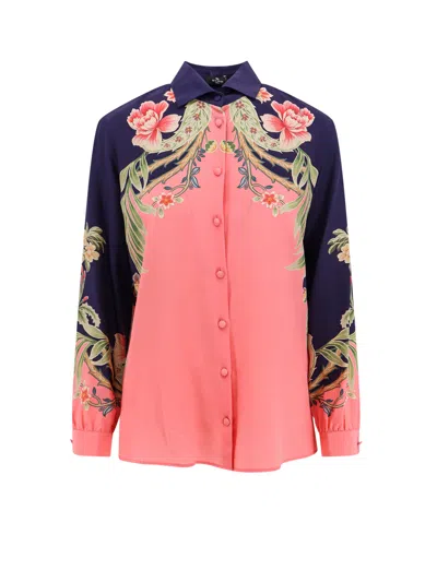 Shop Etro Silk Shirt With Iconic Floral Motif