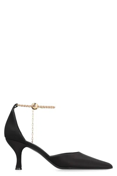 Ferragamo 70mm Cable-link Chain Satin-finish Pumps In Black