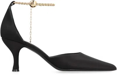 Ferragamo 70mm Cable-link Chain Satin-finish Pumps In Black