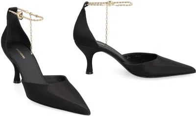 Ferragamo 70mm Cable-link Chain Satin-finish Pumps In Black