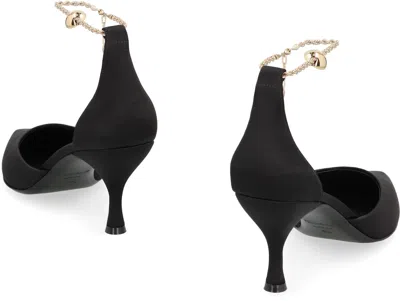 Ferragamo 70mm Cable-link Chain Satin-finish Pumps In Black