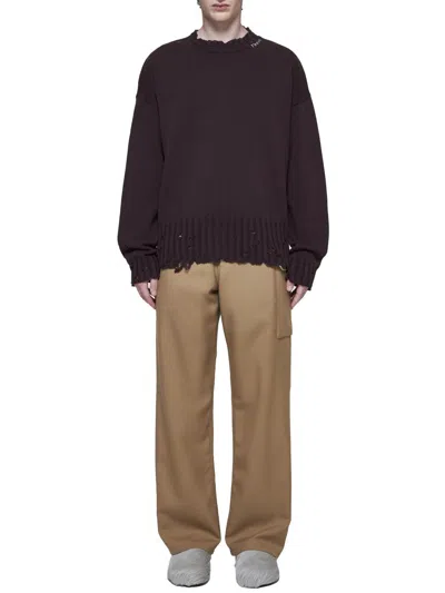 Marni Maroon Destroyed Effect Sweater In Red