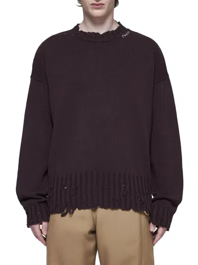 Marni Maroon Destroyed Effect Sweater In Red
