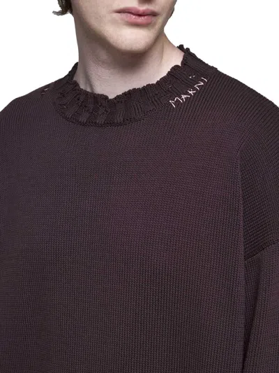 Marni Maroon Destroyed Effect Sweater In Red