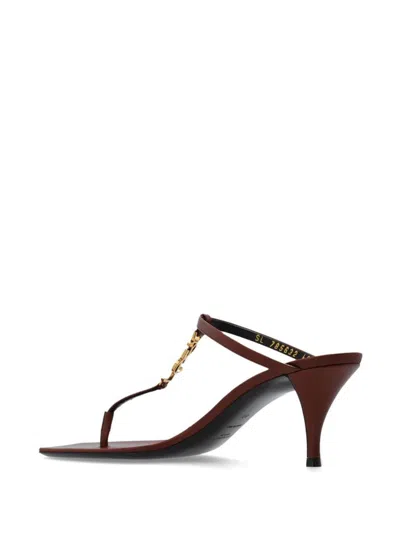 Shop Saint Laurent "cassandra" Leather Sandals In Brown