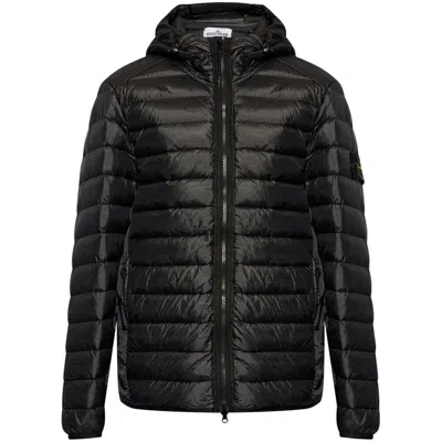 Stone Island Compass-logo Hooded Down Jacket In Black