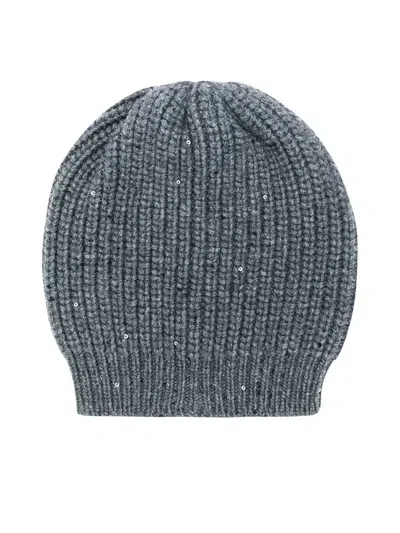 Brunello Cucinelli Ribbed Knit Beanie In Grey