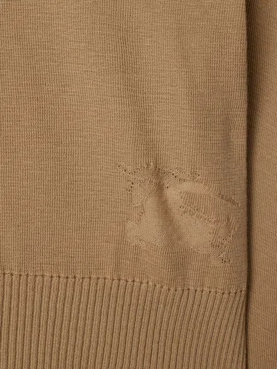 Burberry High-neck Wool Sweater With Logo Intarsia In Flax