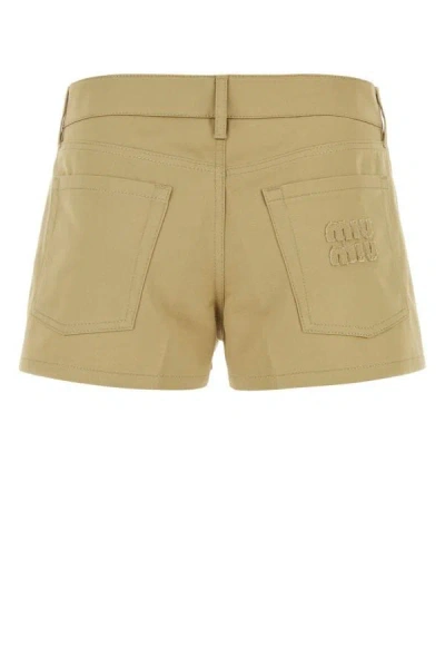 Shop Miu Miu Woman Camel Cotton Shorts In Brown