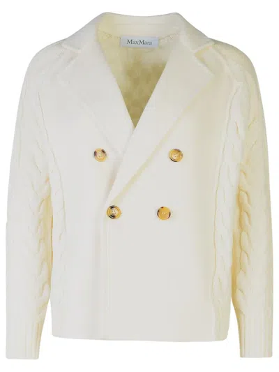 Shop Max Mara 'kitty' White Wool Blend Cardigan