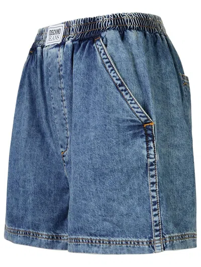 Moschino Elastic Waist Denim Shorts In Blue