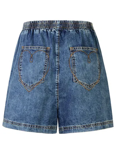 Moschino Elastic Waist Denim Shorts In Blue