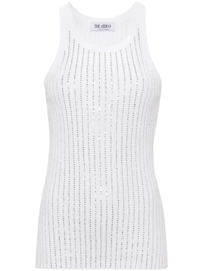 Attico White Tank Top With White Rhinestone In White