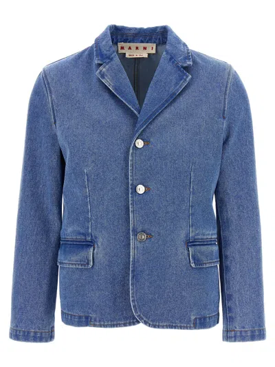 Shop Marni Bleached Coated Blazer And Suits In Blue