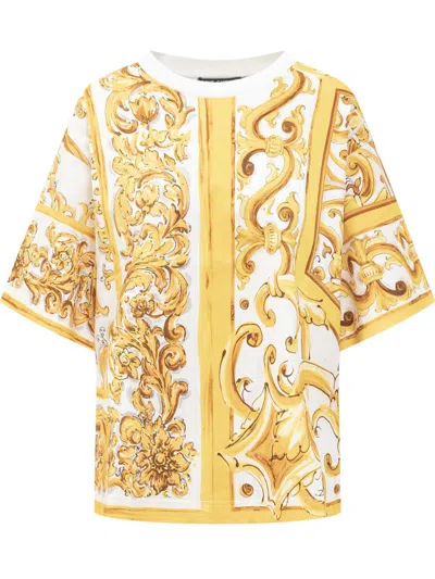 Shop Dolce & Gabbana Cotton Jersey Majolica T-shirt In Yellow