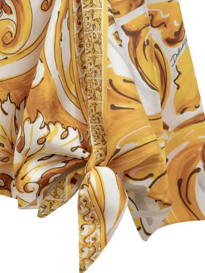 Shop Dolce & Gabbana Majolica Silk Twill Top In Yellow