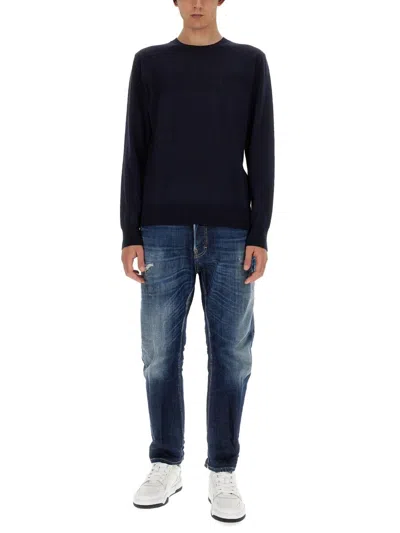 Shop Dsquared2 Crewneck Cotton Sweater With Logo In Blue