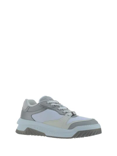 Shop Versace 'odissera' White Leather Sneakers In Grey