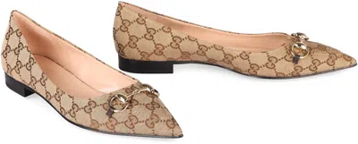 Shop Gucci Fabric Ballet Flats In Beige