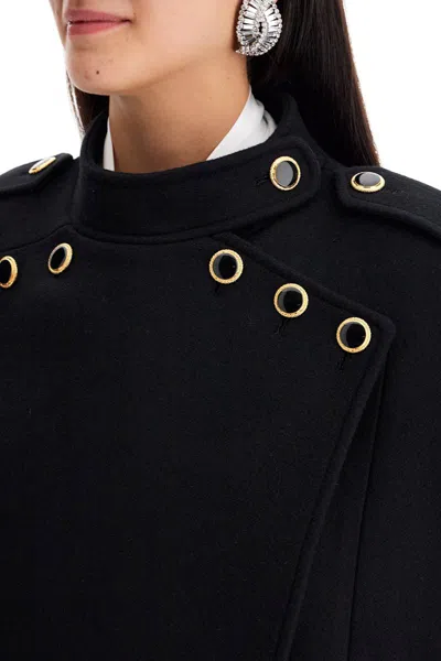 Shop Alessandra Rich Wool Cape With Jewel Buttons In Black