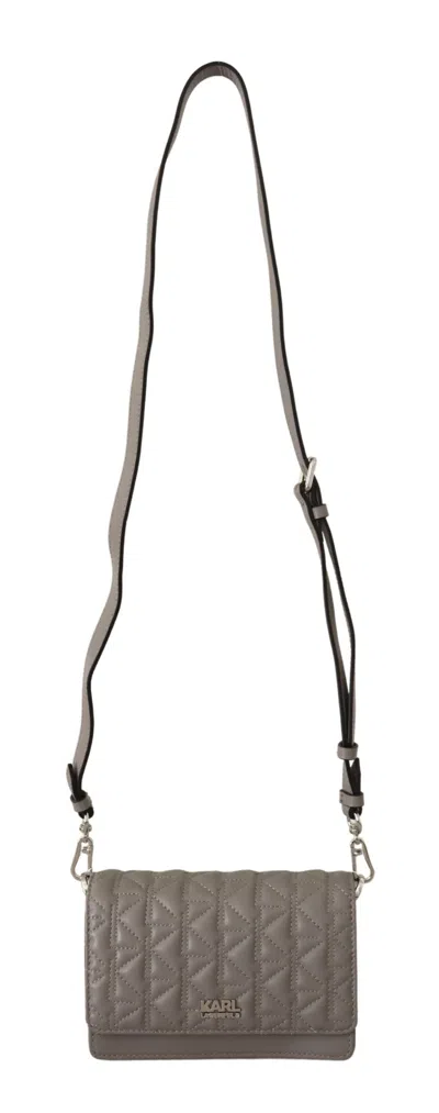 Karl Lagerfeld Light Grey Leather Crossbody Bag In Grey