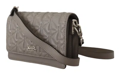 Karl Lagerfeld Light Grey Leather Crossbody Bag In Grey