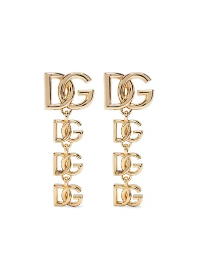 Dolce & Gabbana Logo Pendant Earrings Pair Dangling Drop In Golden