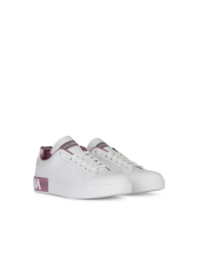 Shop Dolce & Gabbana Portofino Leather Sneakers Women In White