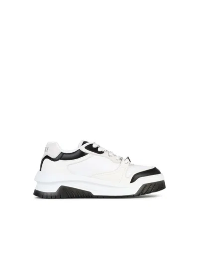 Versace White And Black Sneaker With Inserts And Chunky Sole In Leather Man In Black