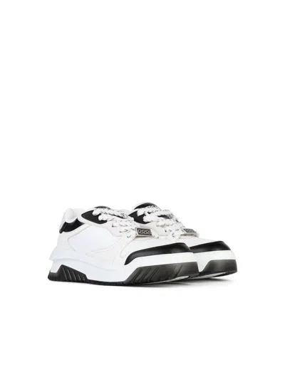 Versace White And Black Sneaker With Inserts And Chunky Sole In Leather Man In Black