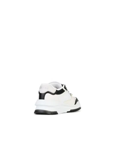 Versace White And Black Sneaker With Inserts And Chunky Sole In Leather Man In Black