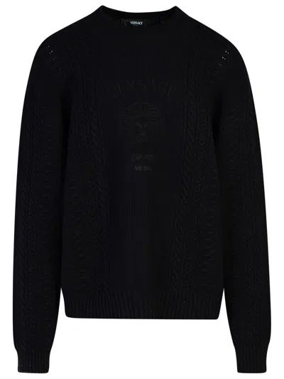 Versace Silk And Cotton Blend Sweater In Black