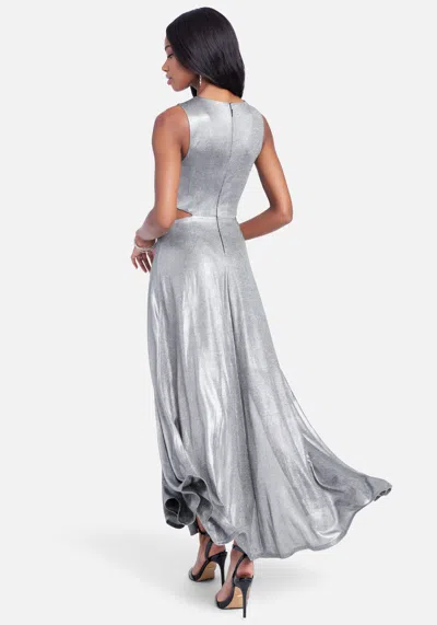 Bebe Ring Detail Sparkle Knit Cut Out Maxi In Silver Lurex