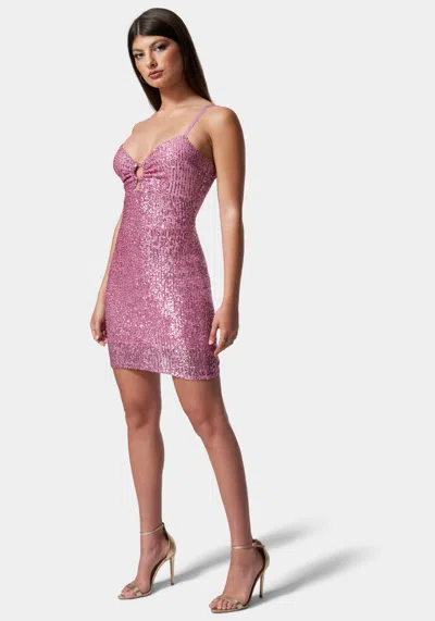 Bebe Ring Detail Sequin Mini In Fuchsia Pink