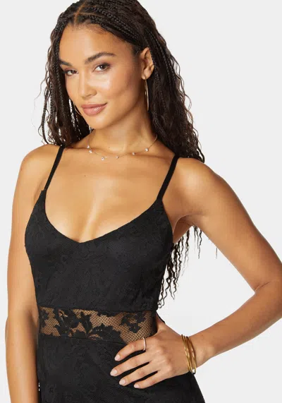 Shop Bebe Marseille Lace V Neck Illusion Midi Dress In Black