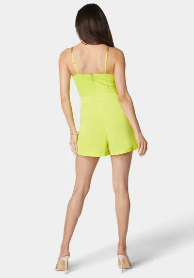 Bebe Chain Link Trim Spaghetti Strap Romper In Cyber Lime