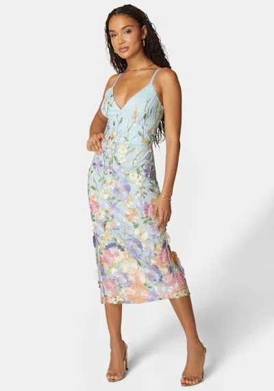 Bebe 3d Floral Embroidered Midi Dress In Blue Multi