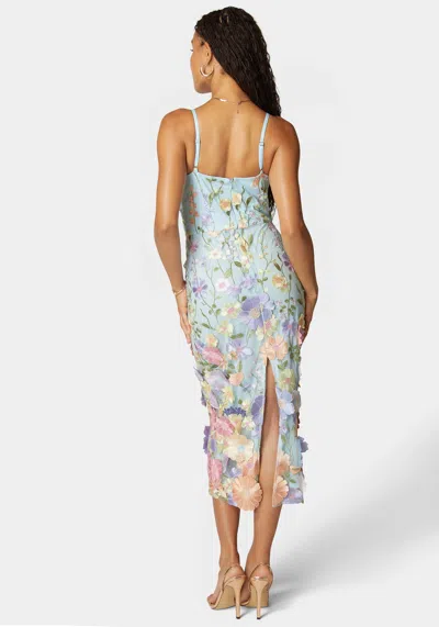 Bebe 3d Floral Embroidered Midi Dress In Blue Multi