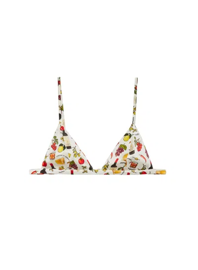 Fleur Du Mal Luxe Triangle Floral-print Bra In Ivory Ciao Amore Print